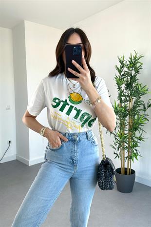 Beyaz Sprite Baskılı Basic Tişört