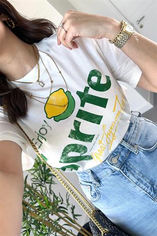 Beyaz Sprite Baskılı Basic Tişört