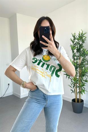 Beyaz Sprite Baskılı Basic Tişört