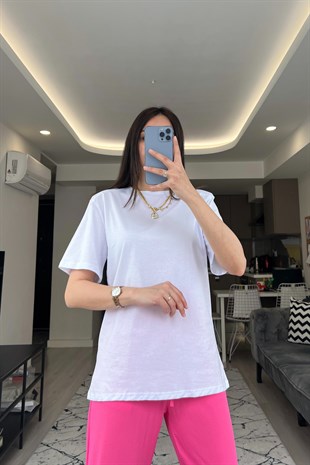 Beyaz Vatkalı Basic Tişört