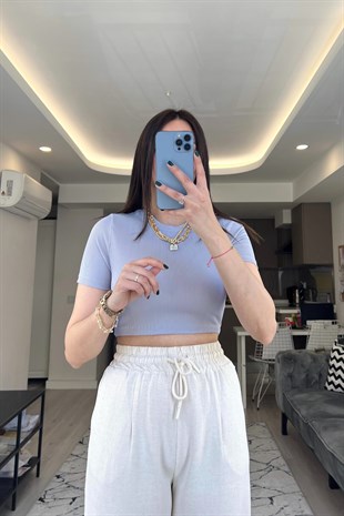Lila Fitilli Crop Tişört