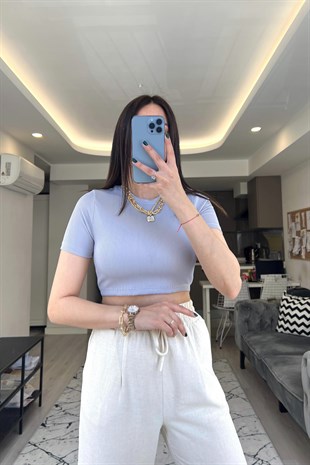 Lila Fitilli Crop Tişört