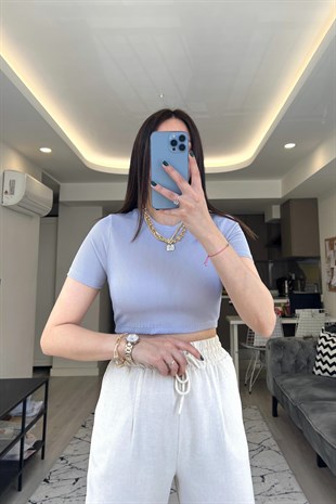 Lila Fitilli Crop Tişört