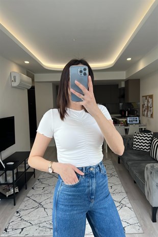 Na-kd Beyaz Önü Büzgülü Tişört
