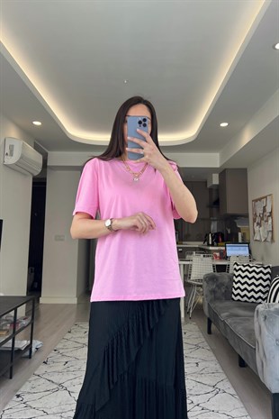 Pembe Vatkalı Basic Tişört