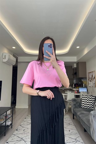 Pembe Vatkalı Basic Tişört