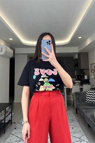 Siyah Love Baskılı Tişört