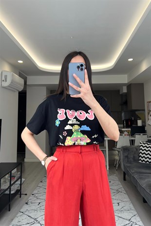 Siyah Love Baskılı Tişört