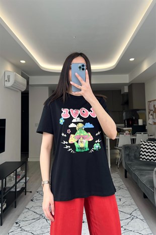 Siyah Love Baskılı Tişört
