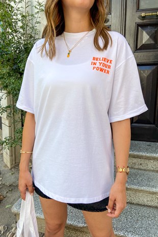 Turuncu Baskılı Oversize T-Shirt