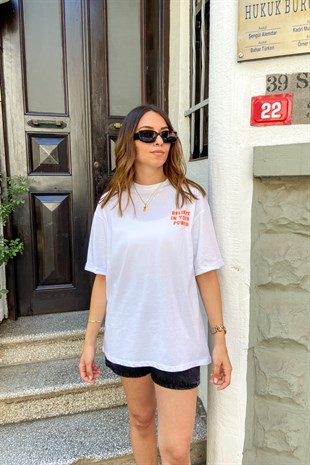 Turuncu Baskılı Oversize T-Shirt