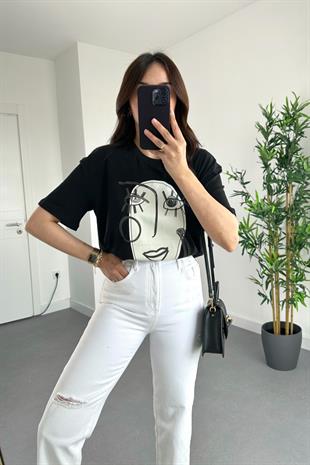 ZR Siyah Grafik Baskılı Tişört