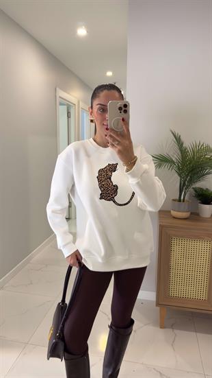 Todrea Beyaz Leopar Figürlü Sweat