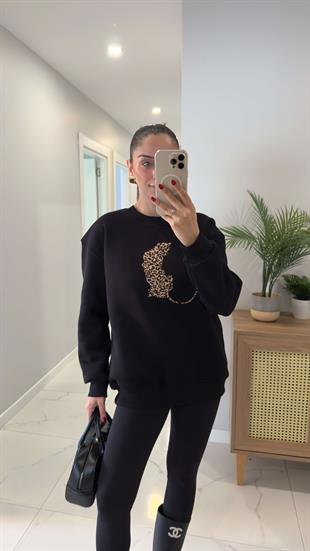 Todrea Siyah Leopar Figürlü Sweat