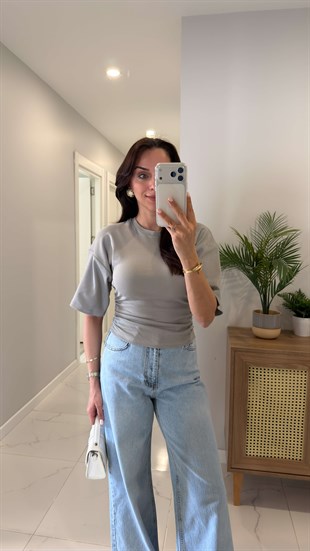 Tods Gri Yarasa Kol Yanları Büzgülü Tişört