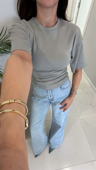 Tods Gri Yarasa Kol Yanları Büzgülü Tişört