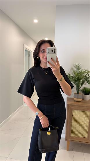 Tods Siyah Yarasa Kol Yanları Büzgülü Tişört