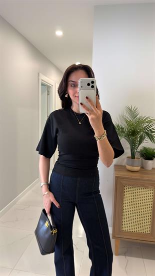 Tods Siyah Yarasa Kol Yanları Büzgülü Tişört