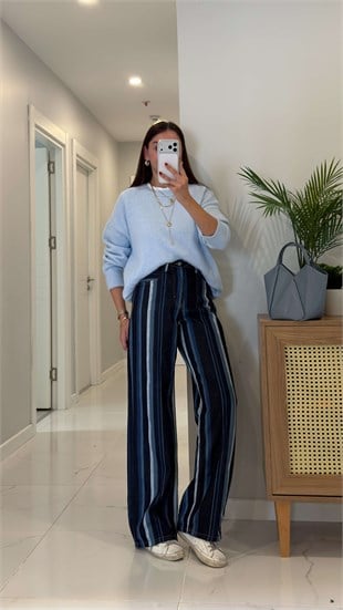 Tollet Lacivert Çizgili Jean