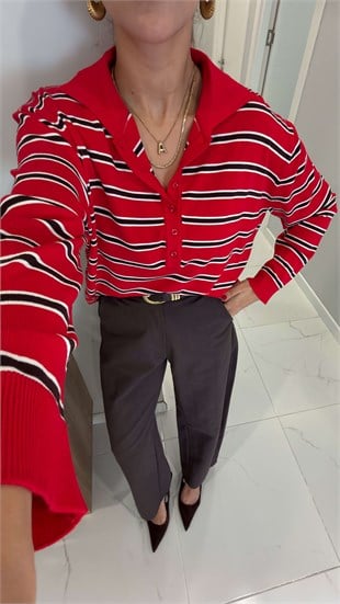 Tomles Kırmızı Çizgili Polo Yaka Triko