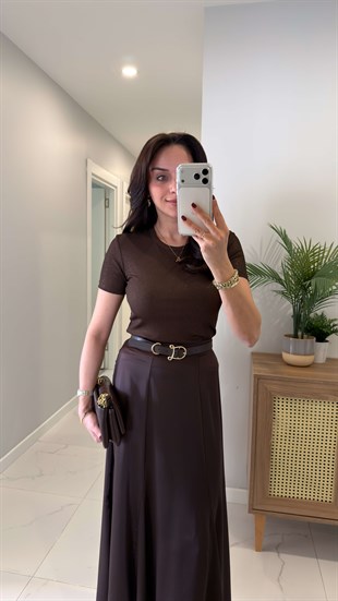 Tonwe Kahve Fitilli Simli Bluz