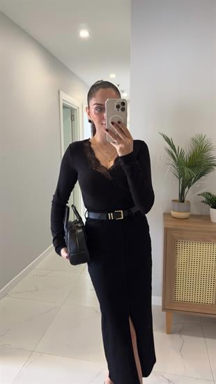 Torera Siyah Dantel Geçişli Bluz