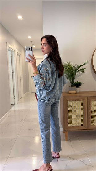Toves Mavi Nakış İşleme Detaylı Denim Ceket