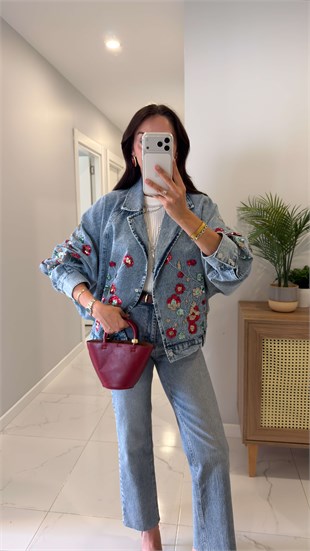 Toves Mavi Nakış İşleme Detaylı Denim Ceket