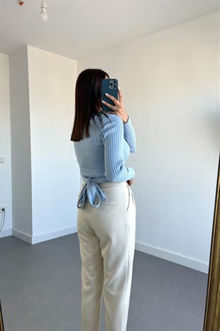 Bebe Mavi Beli Bağlamalı Triko