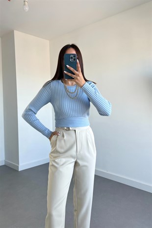 Bebe Mavi Beli Bağlamalı Triko