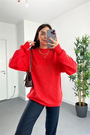 Betta Kırmızı Bisiklet Yaka Basic Triko
