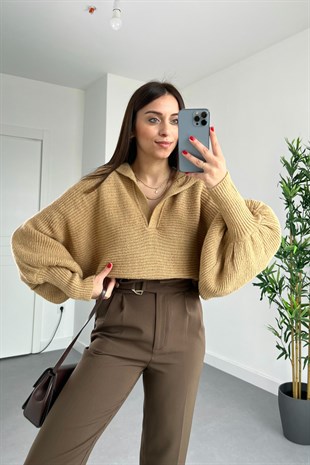 Camel Patlı Yarasa Kol Triko