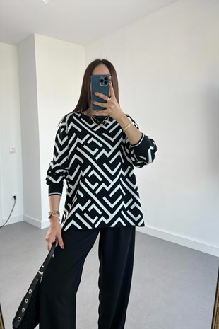 Glasso Siyah Desenli Çelik Triko Kazak