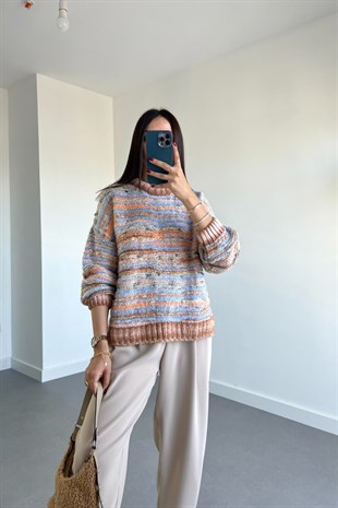 Helena Kahve Çok Renkli Kazak
