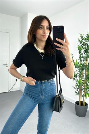 MD Siyah Yaka Detaylı Basic Tişört