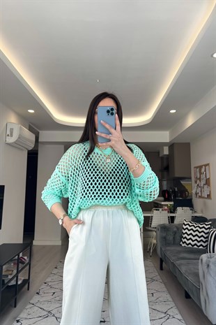Mint Yeşili Ajurlu Triko