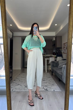 Mint Yeşili Ajurlu Triko