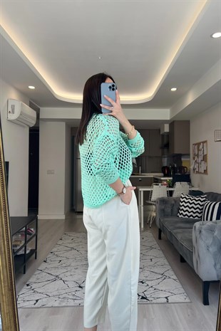 Mint Yeşili Ajurlu Triko