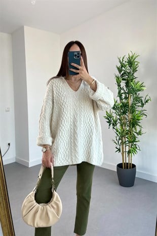 Mng Ekru V Yaka Triko Kazak