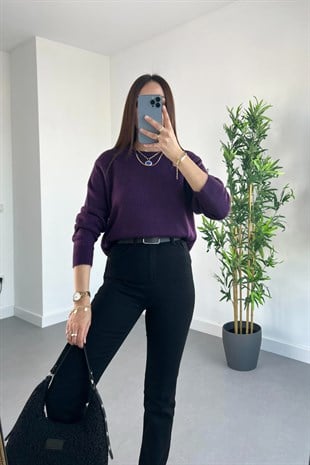 Mor Bisiklet Yaka Basic Triko