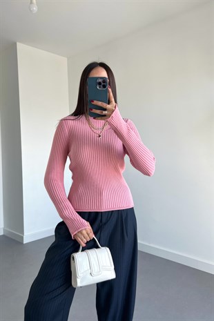 Nakd Pembe Bisiklet Yaka Triko Kazak