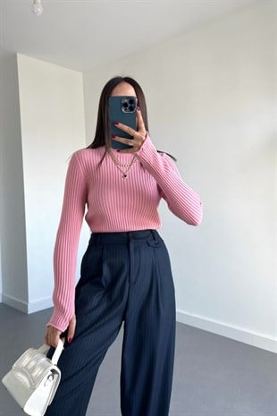 Nakd Pembe Bisiklet Yaka Triko Kazak
