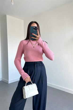 Nakd Pembe Bisiklet Yaka Triko Kazak