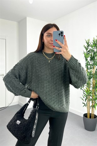 Neyn Koyu Yeşil Bisiklet Yaka Triko