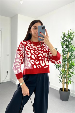 Pinky Kırmızı Pembe Desenli Triko