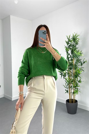 Woxe Çimen Yeşili Bisiklet Yaka Basic Triko