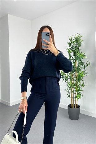 Woxe Lacivert Bisiklet Yaka Basic Triko
