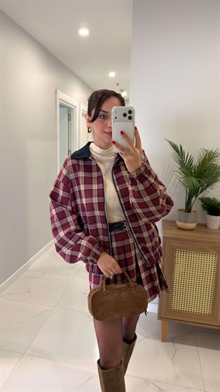 Tudensa Bordo Ekose Premium Bomber Ceket