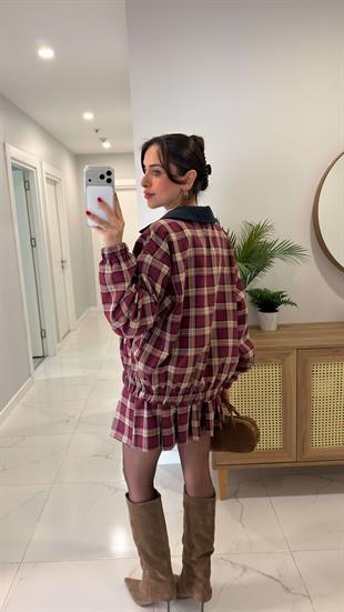 Tudensa Bordo Ekose Premium Bomber Ceket