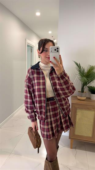 Tudensa Bordo Ekose Premium Bomber Ceket